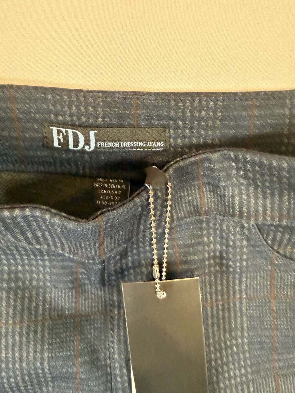 FDJ French Dressing Jeans Pull-On Slim Leg Pants Size 2 Navy Check Workwear Heri - Picture 2 of 10